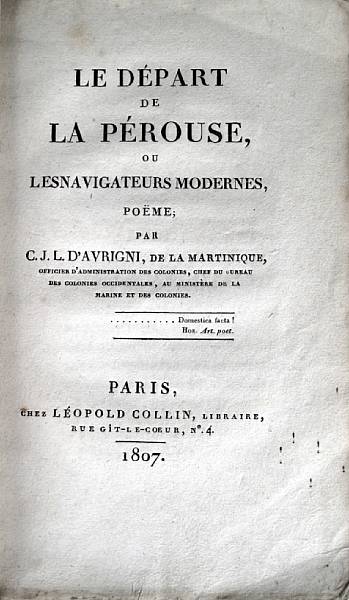 Appraisal: LA PEROUSE JEAN-FRANCOIS GALAUP DE LOUILLARD D'AVRIGNI CHARLES-JOSEPH Le D