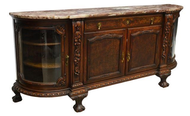 Appraisal: Chippendale style marble-top oak sideboard th c case accented with