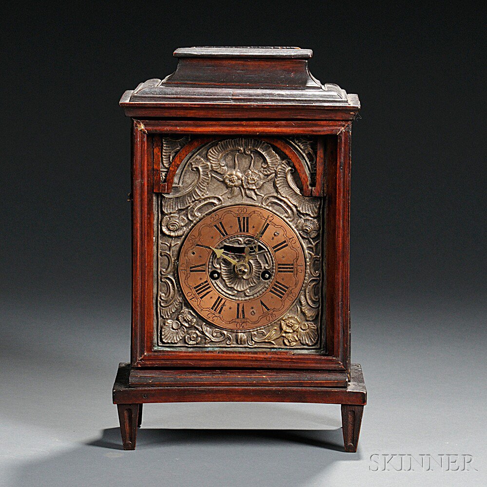 Appraisal: German Table Clock southern Germany c stained softwood case with