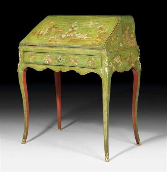 Appraisal: LACQUER LADY'S DESK EN VERNIS MARTIN Louis XV probably by