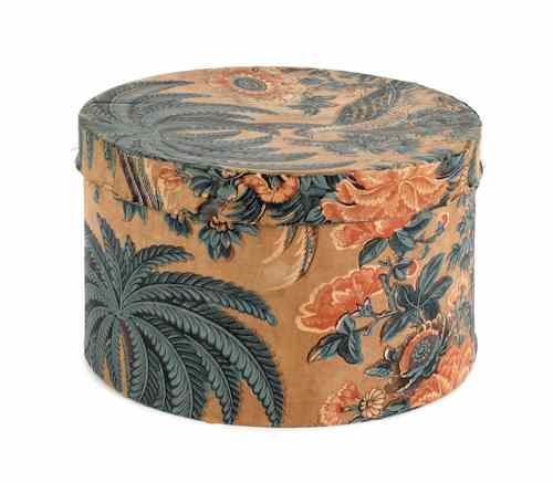 Appraisal: Chintz fabric covered hat box mid th c h w