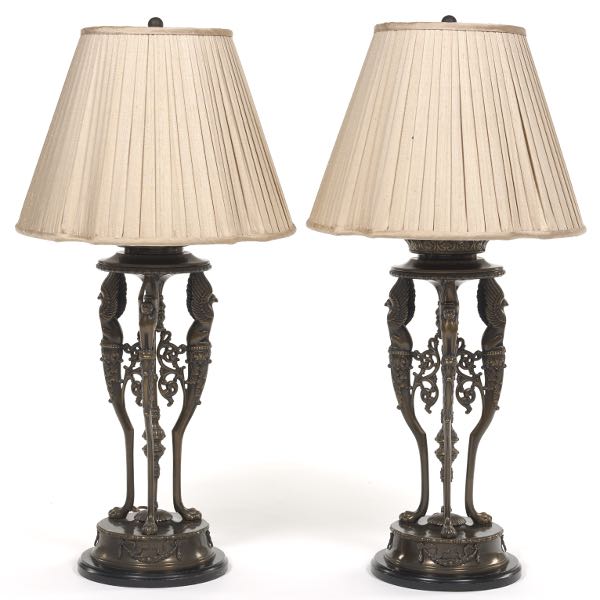 Appraisal: PAIR OF EMPIRE STYLE PATINATED BRONZE LAMPS x without shade