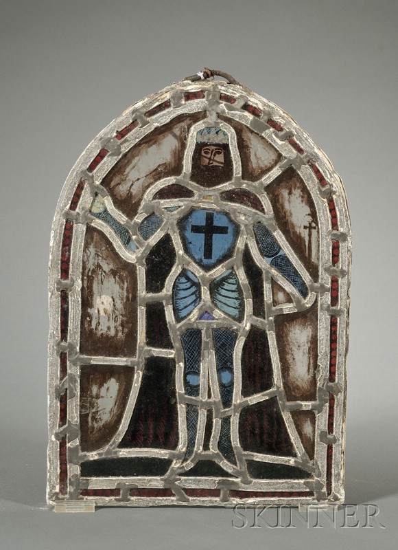 Appraisal: Continental Leaded Stained Glass Panel of a Crusader late th