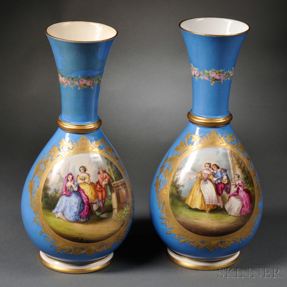 Appraisal: Pair of Sevres-style Vases France th century bottle shape with