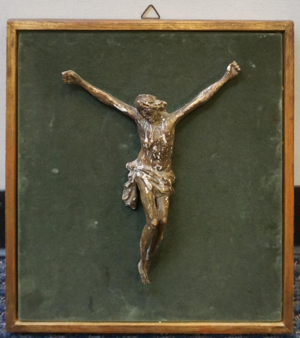 Appraisal: Spanish Colonial Giltwood Figure of Christ Crucified Frame x in