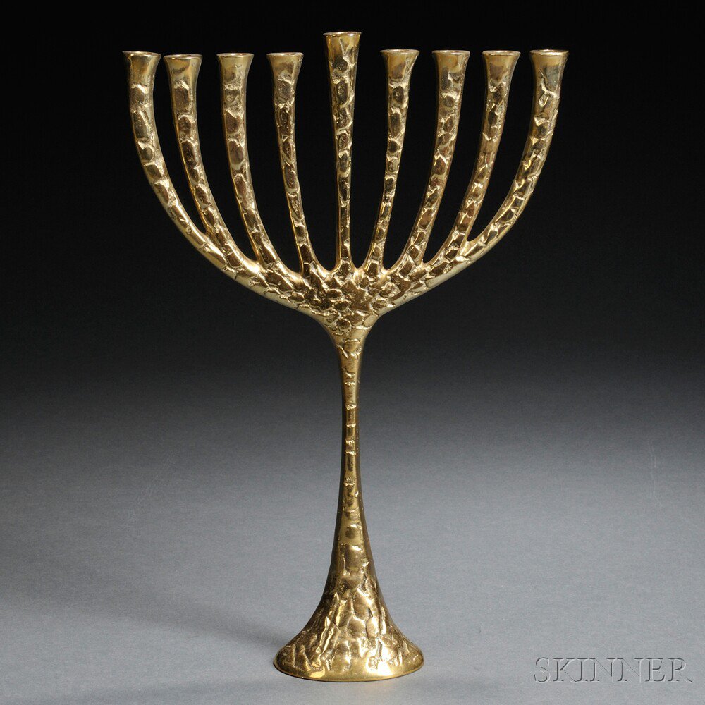 Appraisal: Modern Design Gilt-bronze Hanukkah Lamp Italy signed Leonard Meiselman Florence