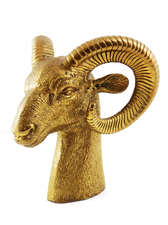 Appraisal: th cast bronze ram's head pair twisting horns curve towards