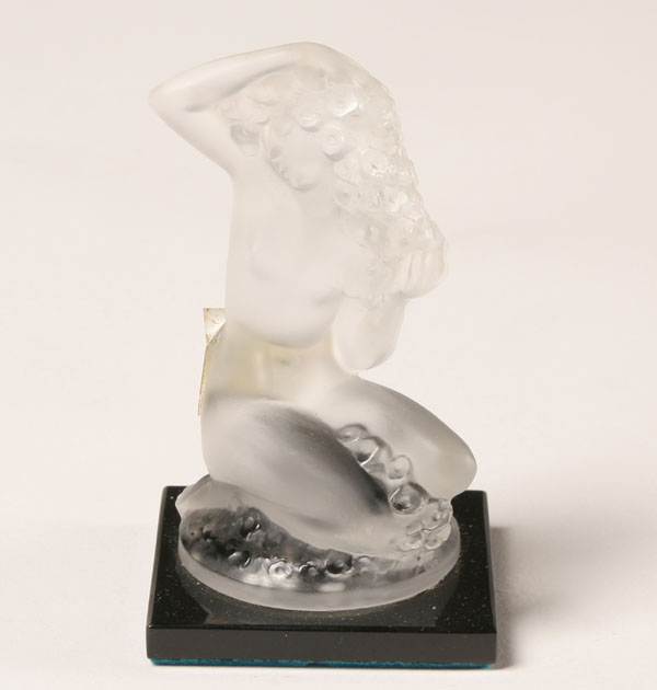 Appraisal: Lalique Floreal frosted glass seated nude female figure Engraved Lalique