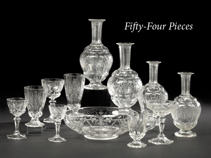 Appraisal: Fine Fifty-Four-Piece Edwardian Engraved Glass Partial Stemware Service for twelve