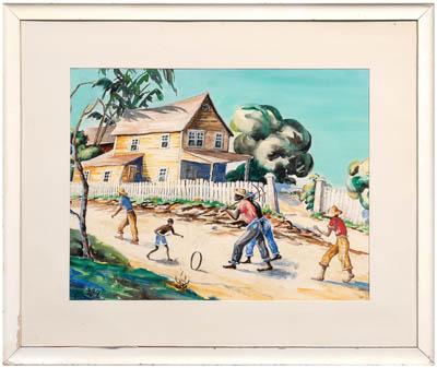 Appraisal: Southern watercolor S A Moseman black figures on dirt road