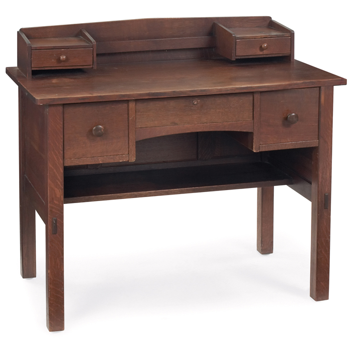 Appraisal: L and JG Stickley desk peaked rail and two drawers