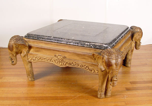 Appraisal: DECORATIVE MARBLE TOP ELEPHANT TABLE A grand decorative piece with