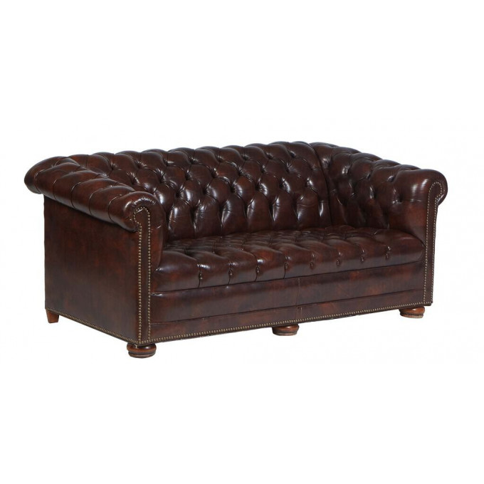 Appraisal: Brown Leather Chesterfield Sofa th c with a tufted rolled