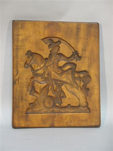 Appraisal: PROBABLY DUTCH FIGURE ON HORSEBACK Wooden mold x in Provenance