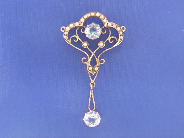 Appraisal: A vintage ct gold blue stone and seed pearl pendant