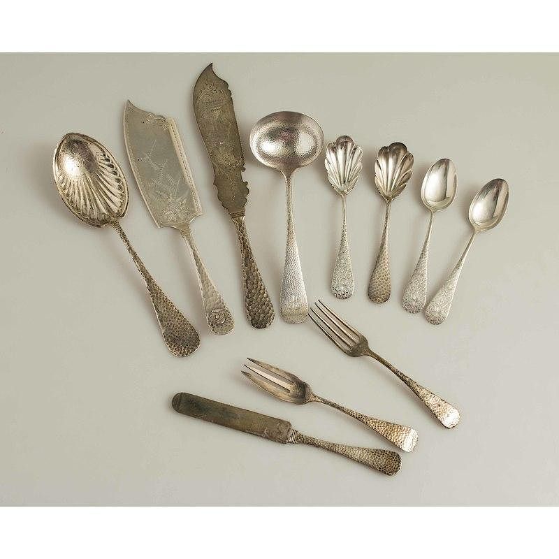 Appraisal: Assorted Silver Flatware Hammered Handle Eleven pieces silver flatware hammered