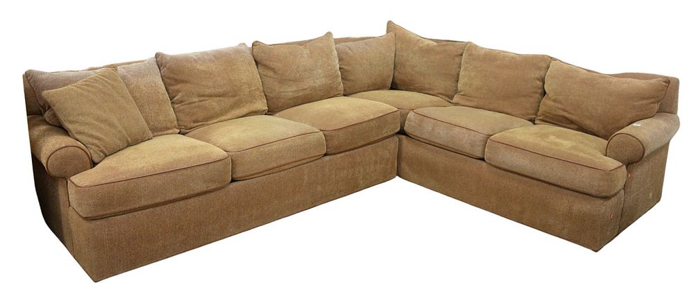 Appraisal: Ethan Allen Two-Part Sectional Sofa with leather trim lengths and