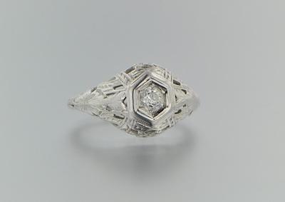 Appraisal: An Art Deco Style Diamond Ring k white gold filigree