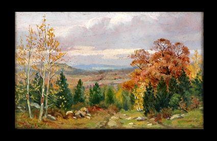 Appraisal: HENRY ORNE RYDER b AUTUMN LANDSCAPE Oil on canvasboard x