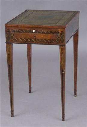 Appraisal: GEORGE III PAINTED MAHOGANY READING TABLE The tooled green leather-paneled