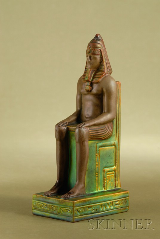 Appraisal: Zsolnay Green Lustre Decorated Figure of a Seated Pharaoh Hungary