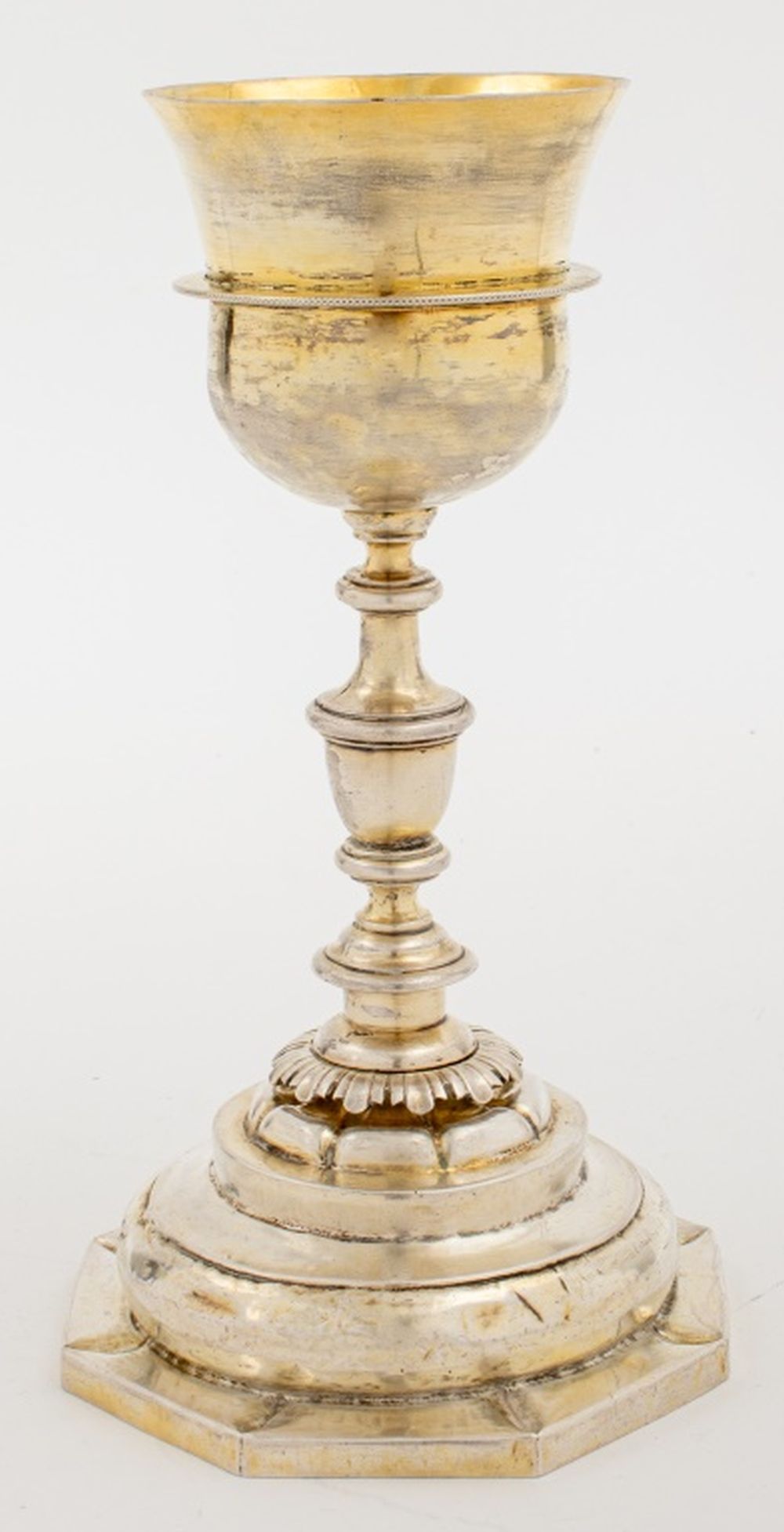 Appraisal: ANTIQUE SILVER OCTAGONAL CHALICE WITH GOLD WASH Antique silver chalice