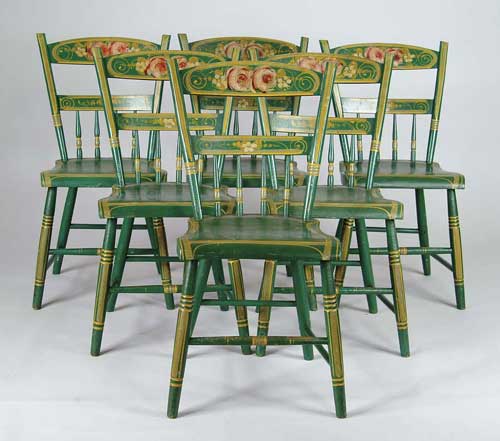 Appraisal: SET OF SIX ORIGINAL GREEN PAINTED WINDSOR CHAIRS Half spindle