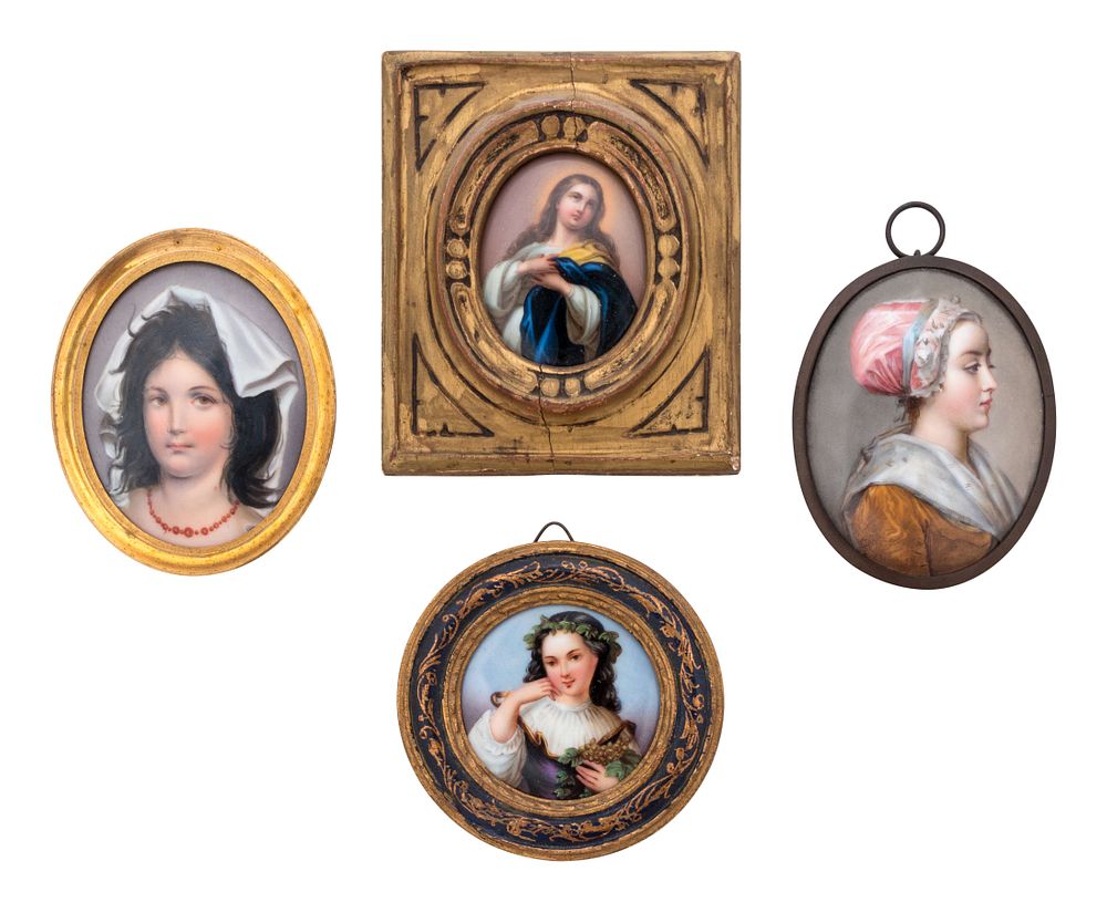 Appraisal: Four Continental Painted Porcelain Portrait Miniatures Four Continental Painted Porcelain