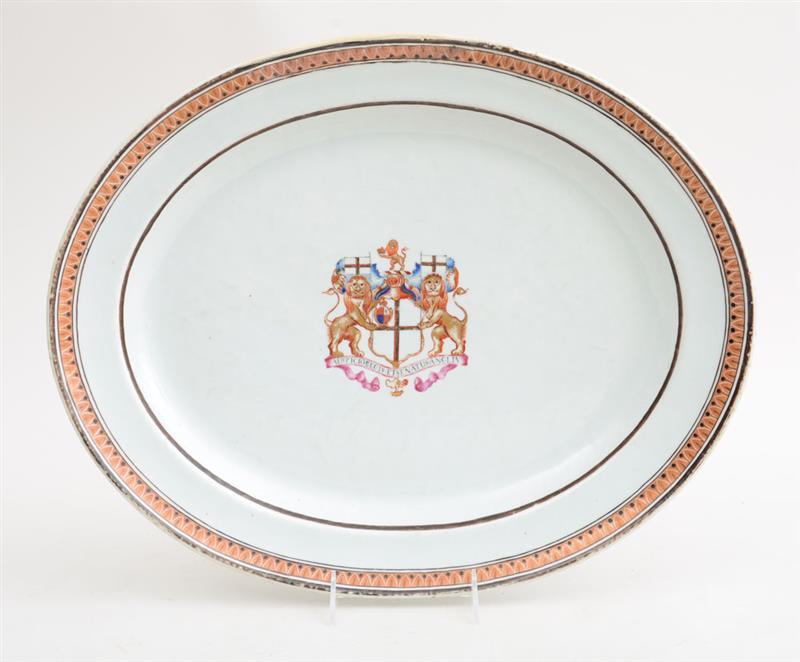 Appraisal: CHINESE EXPORT ARMORIAL FAMILLE ROSE PORCELAIN OVAL PLATTER in Property