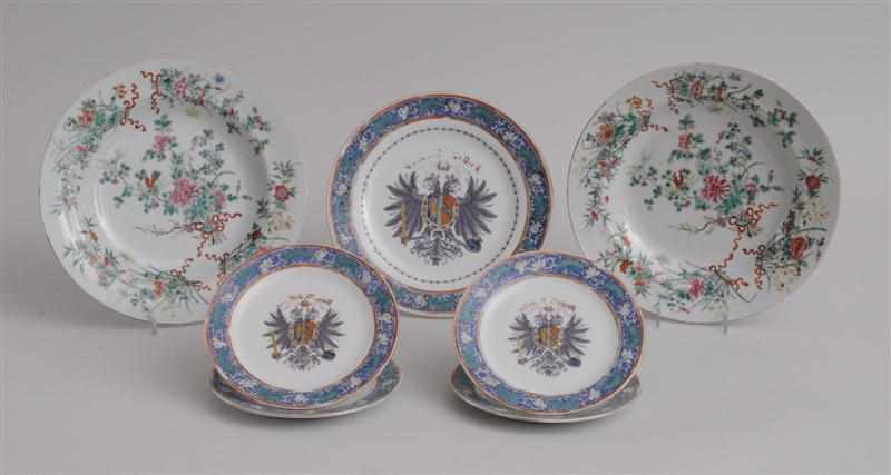 Appraisal: FIVE CHINESE EXPORT PORCELAIN ARMORIAL PLATES AND A PAIR OF