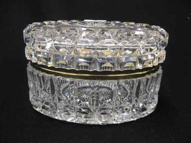 Appraisal: Cut Crystal Oval Dresser Box hinged top - '' x