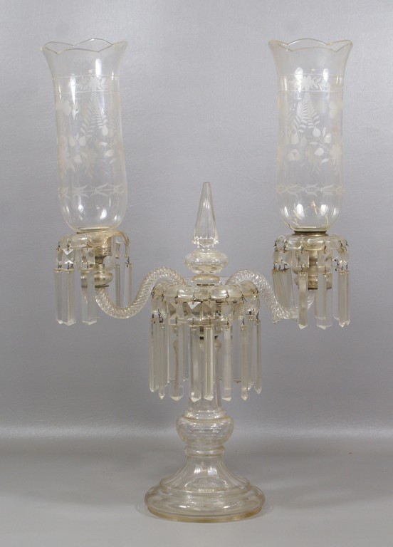 Appraisal: Single crystal girandole with shades one bobeche chipped one shade