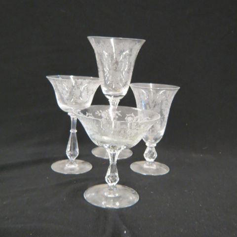 Appraisal: pcs Tiffin Cherokee Rose Crystal Stemware various sizes excellent