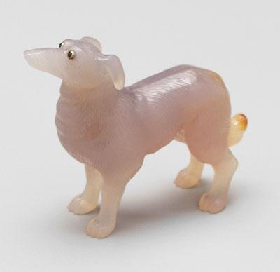 Appraisal: Carved agate dog realistically carved with green stone eyes Faberge