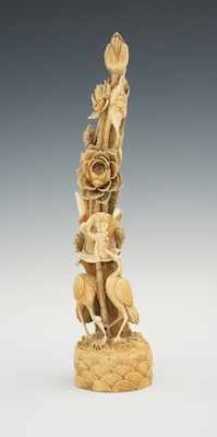 Appraisal: A Carved Ivory Tusk with Birds and Lotus Blossoms Profusely