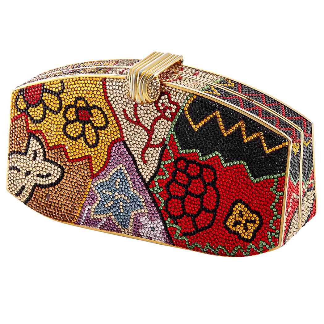 Appraisal: Gilt-Metal and Multicolored Rhinestone Floral Evening Purse Judith Leiber With