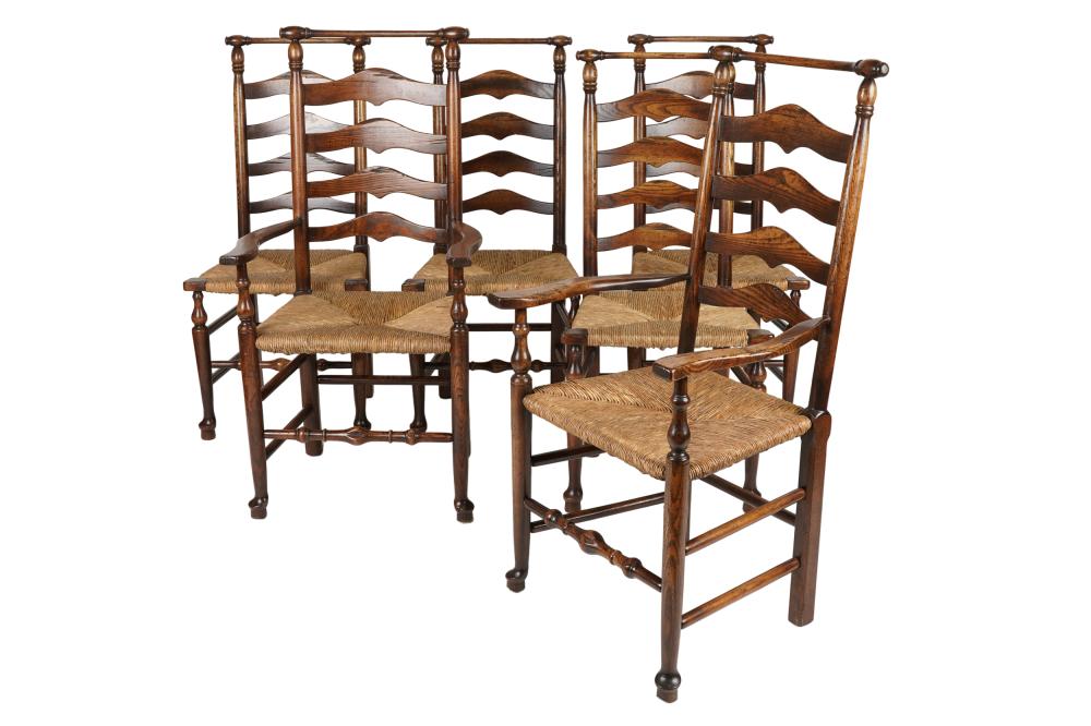 Appraisal: SET OF SIX OAK LADDERBACK DINING CHAIRScomprising two armchairs and