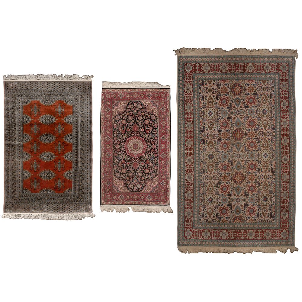 Appraisal: WOOL RUG ASSORTMENT items including a Turkish silk blend having