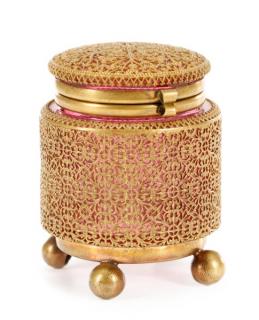 Appraisal: Palais Royal Ormolu Covered Cranberry Jar th C Palais Royal