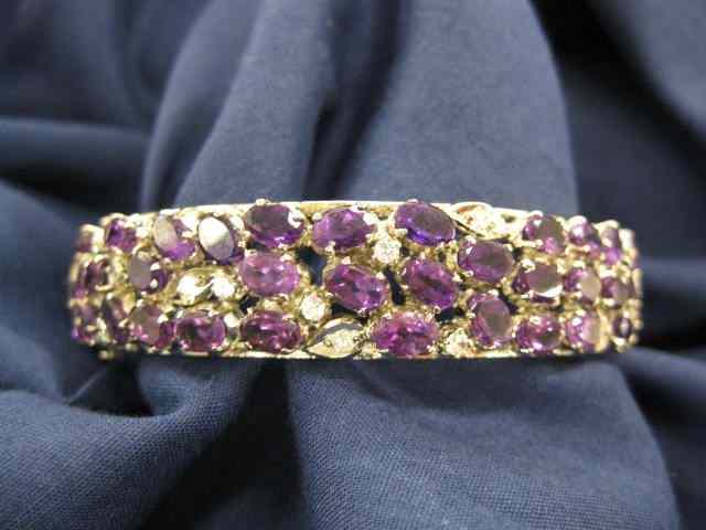 Appraisal: Amethyst Sterling Bracelet gems in '' wide heavy hinged bangle