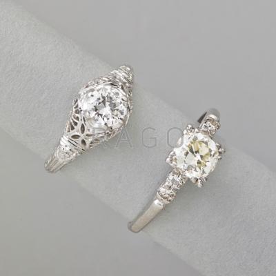 Appraisal: TWO OEC DIAMOND RINGS OEC diamond approx ct square-set in