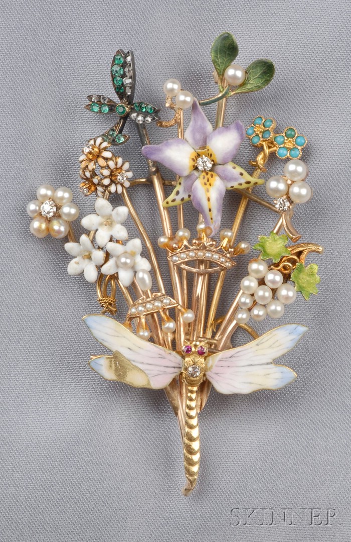 Appraisal: Enamel Seed Pearl and Gem-set Stickpin Brooch designed as a