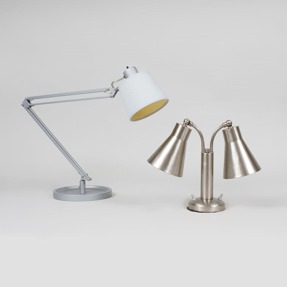 Appraisal: Pair of French Painted Metal Architect's Lamps with Table Clips