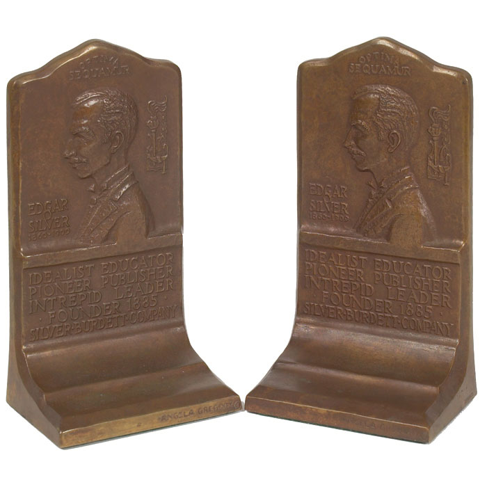 Appraisal: Angela Gregory bookends in bronze with a profile of Edgar