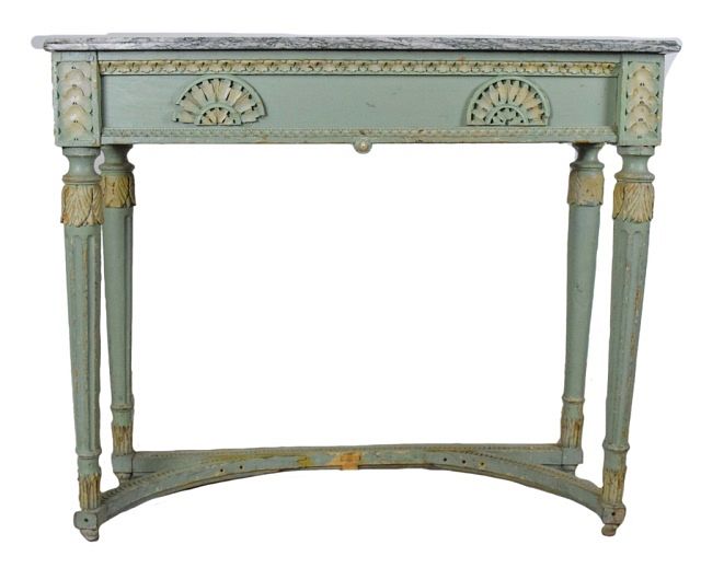 Appraisal: Green Console Table A green console table with blue-green marble