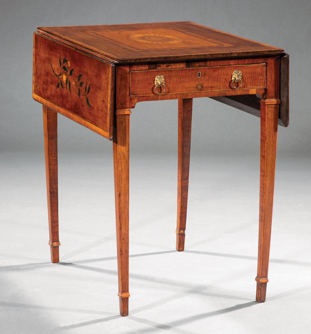 Appraisal: George III Satinwood Inlaid Mahogany Pembroke Table late th early