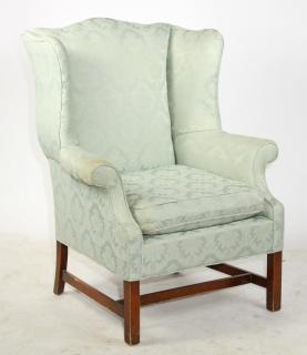 Appraisal: REPLICA WINGCHAIR Hepplewhite Style Wingchair in celery green brocade upholstery