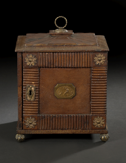 Appraisal: Unusual English Rose-Brass-Mounted Leather-Covered Table Work Chest third quarter th