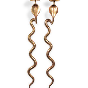 Appraisal: A Pair of Brass Cobra Single-Light Sconces and a Bronze