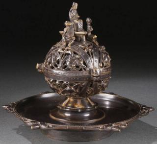 Appraisal: FINE GOTHIC REVIVAL BRONZE INKWELL AN EXCEPTIONAL GOTHIC REVIVAL RETICULATED